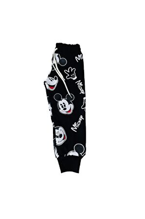 Mickey Mouse Çizgi Karakterli Siyah Erkek Çocuk Eşofman Pijama Alt Üst Takımı