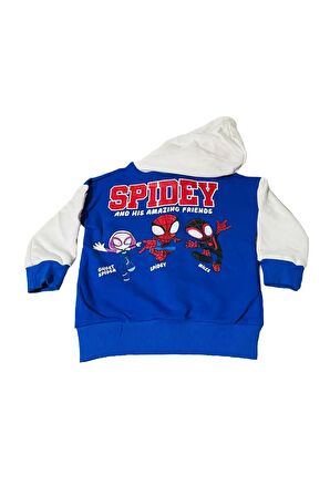 Mavi Spiderman Kapüşonlu Erkek Çocuk Alt Üst Takımı