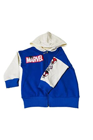 Mavi Spiderman Kapüşonlu Erkek Çocuk Alt Üst Takımı
