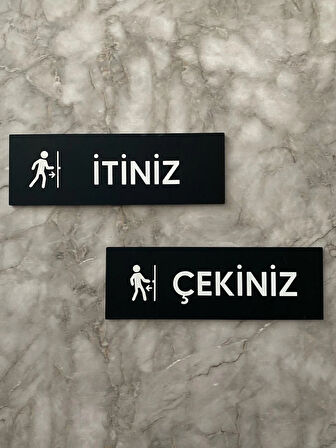 Siyah Mat Minimal Seri İtiniz-Çekiniz Kapı Uyarı Levhası