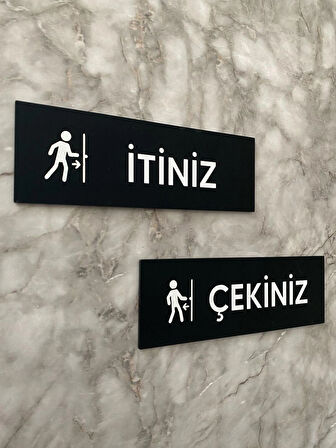 Siyah Mat Minimal Seri İtiniz-Çekiniz Kapı Uyarı Levhası