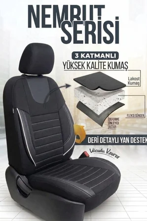 Nemrut Serisi Lakost Kumaş Universal Oto Koltuk Kılıfı Tam Set