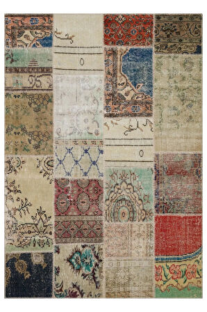 El Yapımı Boncuklu Patchwork Halı 160x230 Cm - 6296