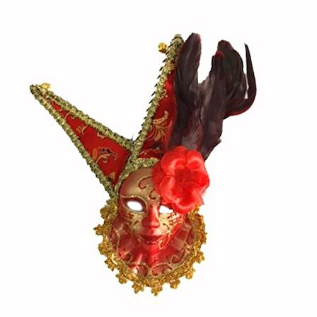 Tüylü Dekoratif Seramik Maske Kırmızı Renk