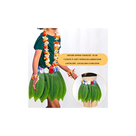 Partitoys Tropikal Esintili Hawaii Yapraklı Parti Eteği Çocuk Boy