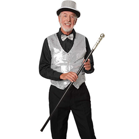 Gece Işıltısı Gümüş Payetli Pullu Papyon 7x2 cm