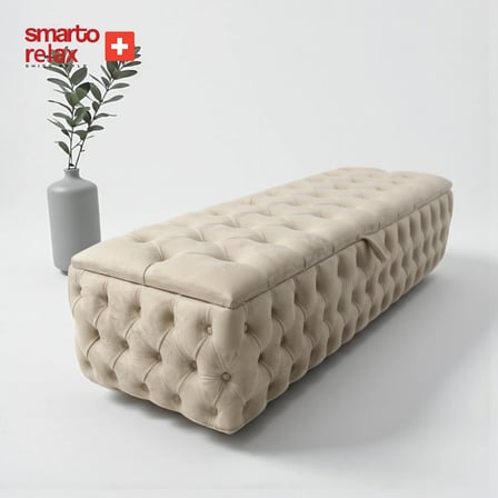 Smarto Relax Puf Saas-Fee Sandıklı Ayaksız Kapitoneli Dekoratif 100x50x40 cm (Lacivert)