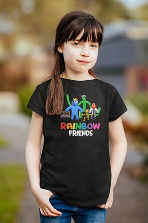 Rainbow Friends Baskılı Unisex Siyah Çocuk Tişört