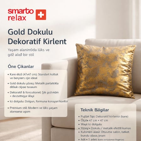 Smarto Relax Tekli Antibakteriyel Desenli Dekoratif Dolgulu Kırlent 45x45 cm