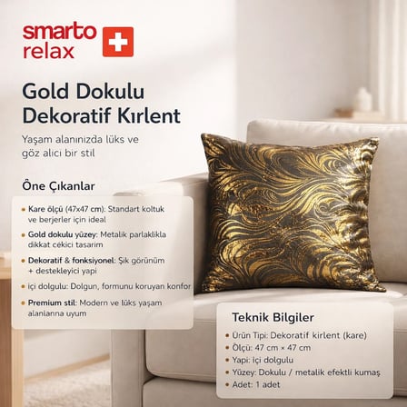 Smarto Relax Tekli Antibakteriyel Desenli Dekoratif Dolgulu Kırlent 45x45 cm