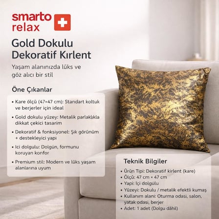 Smarto Relax Tekli Antibakteriyel Desenli Dekoratif Dolgulu Kırlent45x45 cm