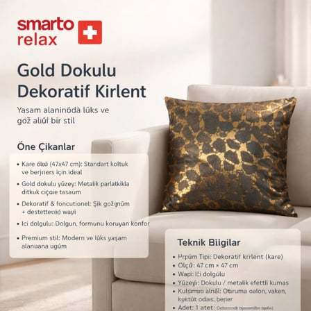 Smarto Relax Tekli Antibakteriyel Desenli Dekoratif İçi Dolgulu Kırlent 45x45 cm