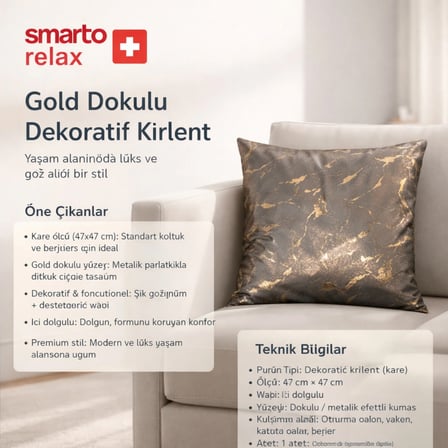 Smarto Relax Tekli Antibakteriyel Desenli Dekoratif içi Dolgulu Kırlent 45x45 cm