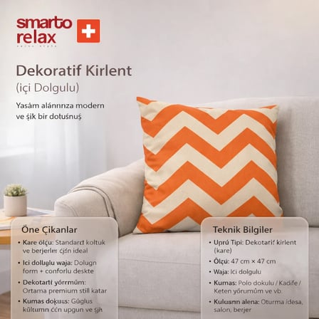 Smarto Relax İçi Dolgulu Kırlent 45x45 cm Kare – Salon & Berjer Kırlenti
