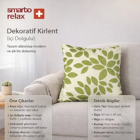 Smarto Relax İçi Dolgulu Kırlent 45x45 cm Kare – Salon & Berjer Kırlenti