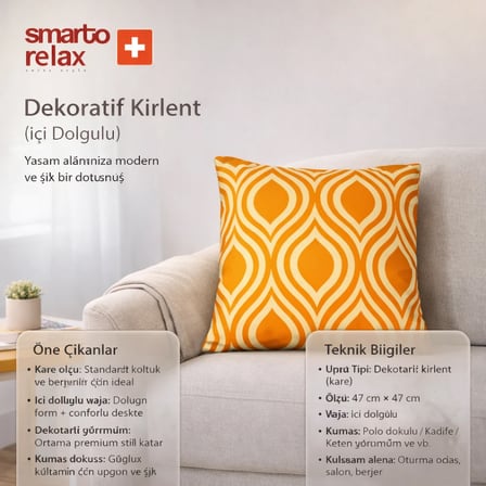 Smarto Relax İçi Dolgulu Kırlent 45x45 cm Kare – Salon & Berjer Kırlenti
