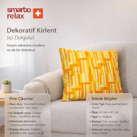 Smarto Relax İçi Dolgulu Kırlent 45x45 cm Kare – Salon & Berjer Kırlenti