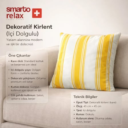 Smarto Relax İçi Dolgulu Kırlent 45x45 cm Kare – Salon & Berjer Kırlenti