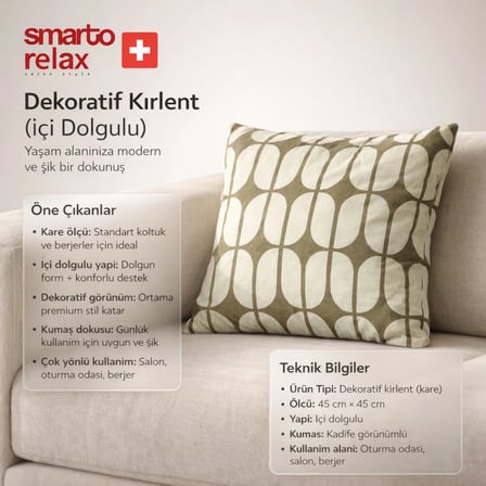 Smarto Relax İçi Dolgulu Kırlent 45x45 cm Kare – Salon & Berjer Kırlenti