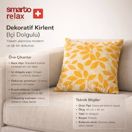 Smarto Relax İçi Dolgulu Kırlent 45x45 cm Kare – Salon & Berjer Kırlenti