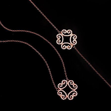 Zirkon Taşlı Rose Gümüş Set 978