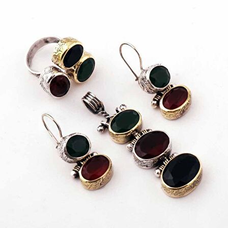 Doğal Taşlı Gümüş Tasarım Set 868