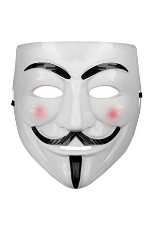 Parti Beyaz Renk Pembe Yanaklı İthal V For Vendetta Maskesi