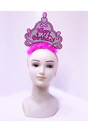 Parti Happy Birthday Neon Pembe Renk Doğum Günü Tacı 24x15 cm