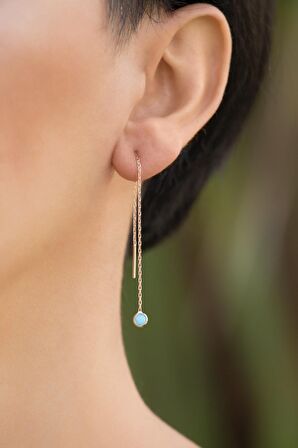 Turkuaz Taşlı Rose Gümüş Zincir Küpe 4181