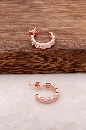 Rose Gümüş Taşlı Halka Küpe 4114