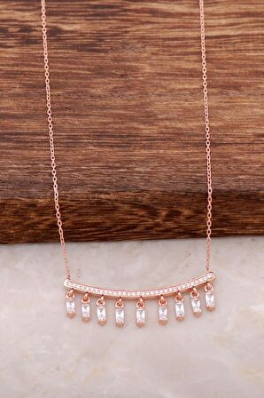 Tasarım Sallantılı Rose Gümüş Kolye 4145