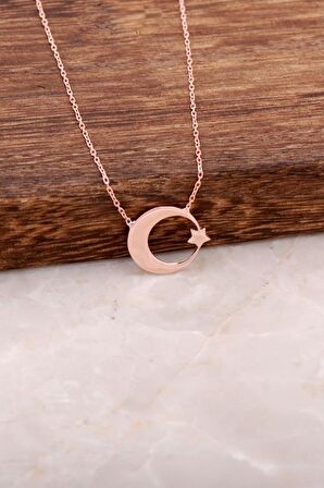 Ay Yıldız Rose Gümüş Tasarım Kolye 4021