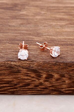 Rose Gümüş Tek Taş Küpe 3794