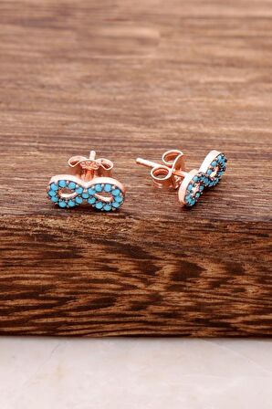 Sonsuzluk Turkuaz Taşlı Rose Gümüş Küpe 3782