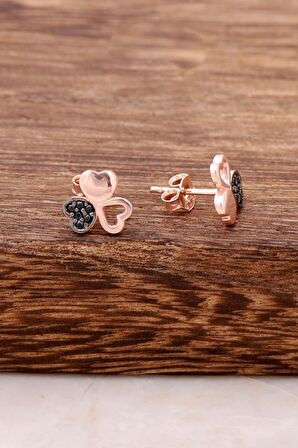 Safir Taşlı Yonca Rose Gümüş Küpe 3770