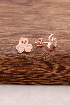 Rose Gümüş Yonca Tasarımlı Küpe 3758