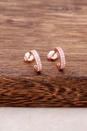 Rose Gümüş Taşlı Mini Halka Küpe 3738