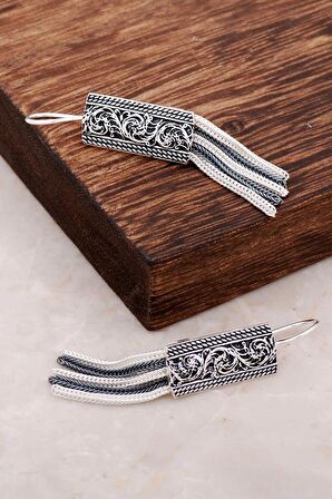 Midyat Hasırı Elişi Tasarım Gümüş Küpe 2613