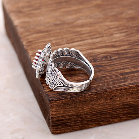 Kök Yakut Taşlı Telkari İşlemeli Gümüş Yüzük 2511