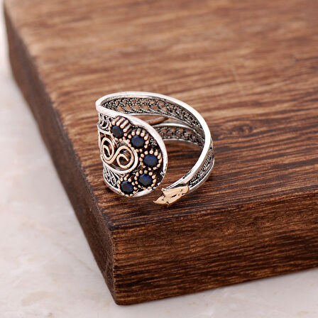 Telkari İşlemeli Safir Taşlı Tasarım Yüzük 2507