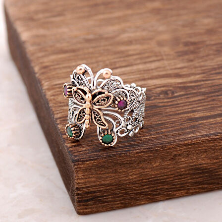 Telkari İşlemeli Kelebek Tasarım Gümüş Yüzük 2501