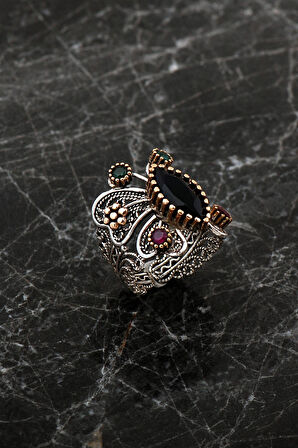 Safir Taşlı Telkari İşlemeli Hercai Kelebek Gümüş Yüzük 2497