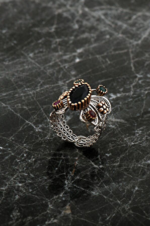 Safir Taşlı Telkari İşlemeli Hercai Kelebek Gümüş Yüzük 2497