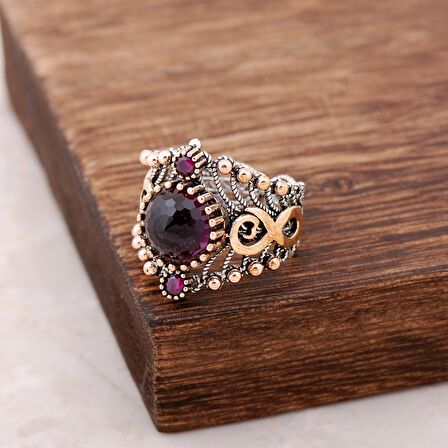 Ametist Taşlı Telkari İşlemeli Gümüş Yüzük 2495