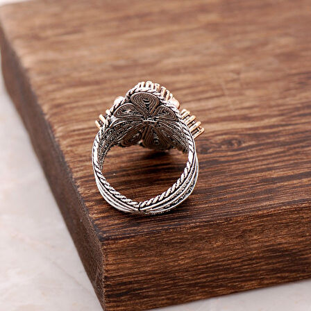 Safir Taşlı Telkari İşlemeli Gümüş Yüzük 2485