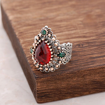 Lal Taşlı Telkari İşlemeli Gümüş Yüzük 2480