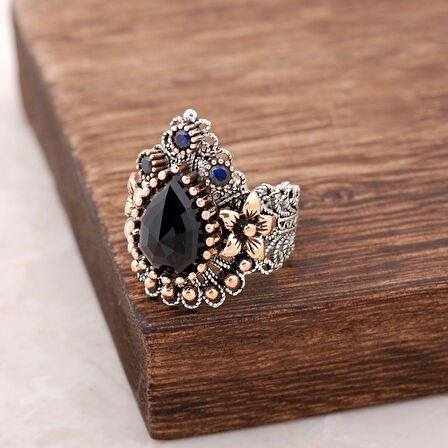 Safir Taşlı Telkari İşlemeli Gümüş Yüzük 2479