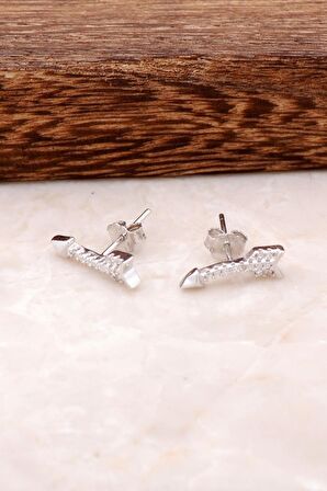 Rodyumlu Tasarım Gümüş Küpe 2474