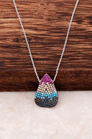 Su Damlası Tasarım Rodyumlu Gümüş Kolye 3089