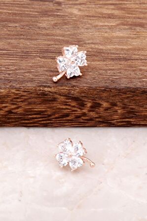 Zirkon Taşlı Rose Gümüş Yonca Tasarım Küpe 2104